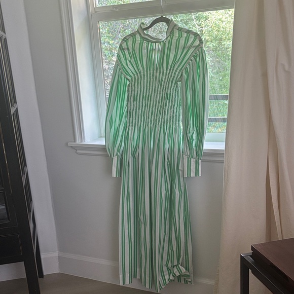 Ganni Green Striped Women's Dress Size 36 - Picture 2 of 5